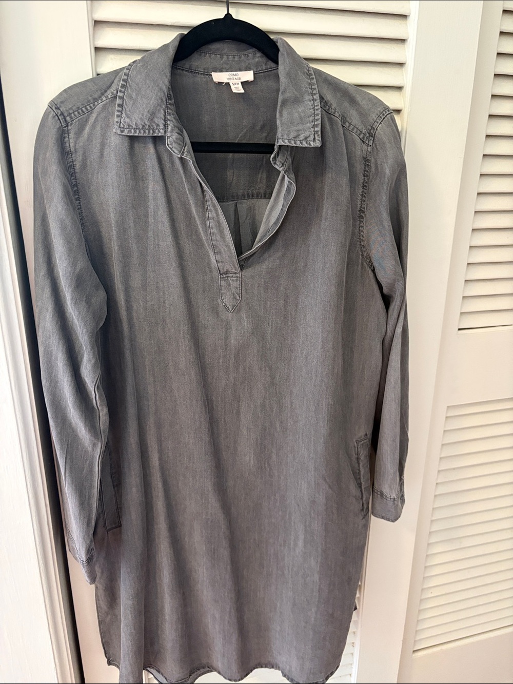 Como Vintage Washed Gray Long Sleeve Tunic Dress